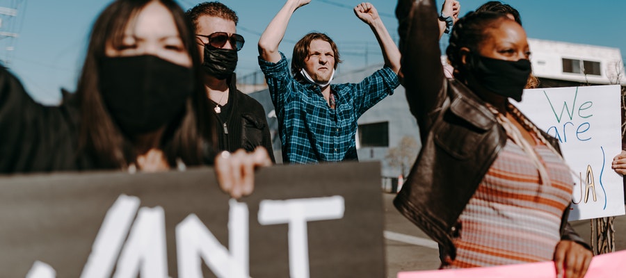 People holding banners